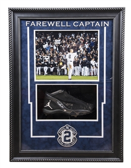 2001 Derek Jeter Game Used & Signed Jordan Cleat With Photo In 25x33 Shadowbox Display (Beckett)